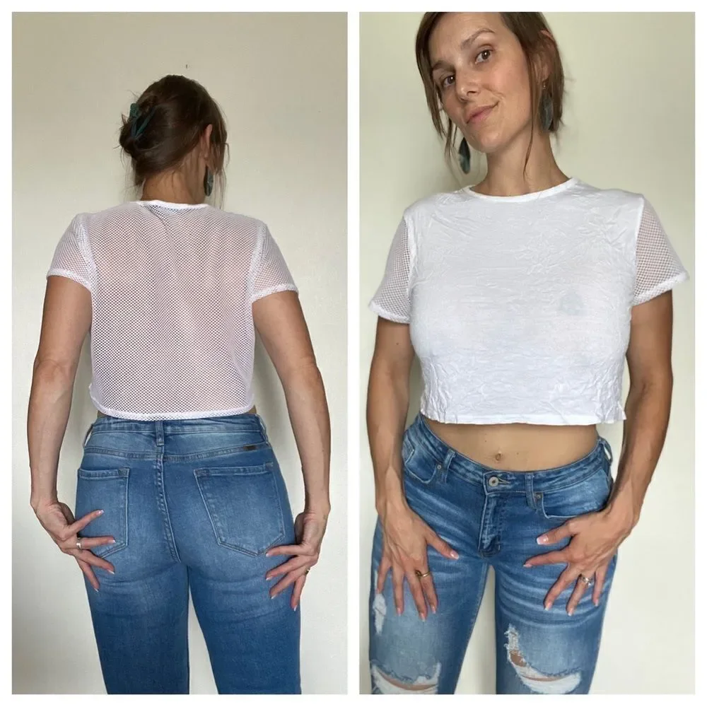 PRETTYLITTLETHING Top White Mesh Crop Festival Rave Party US 6